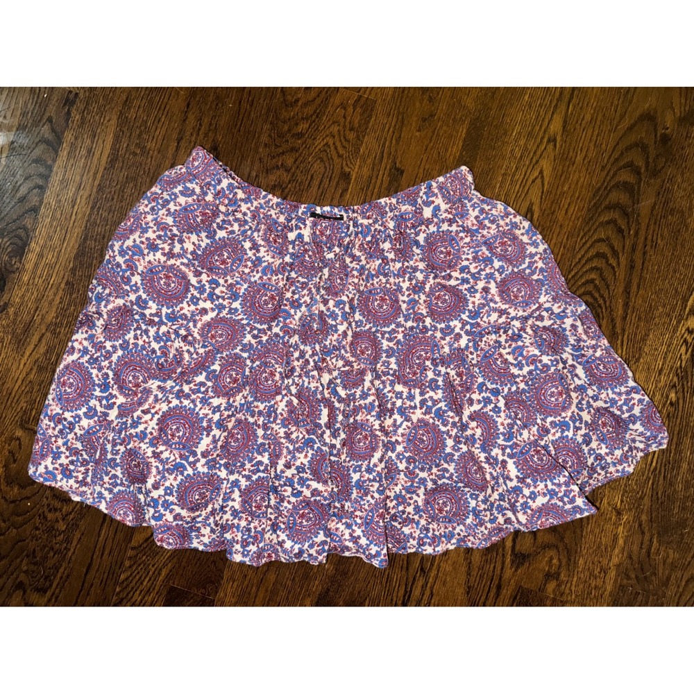 J. Crew Tiered Mini Skirt Floral Bouquet Linen Blue Boho Size Small - Picture 2 of 6